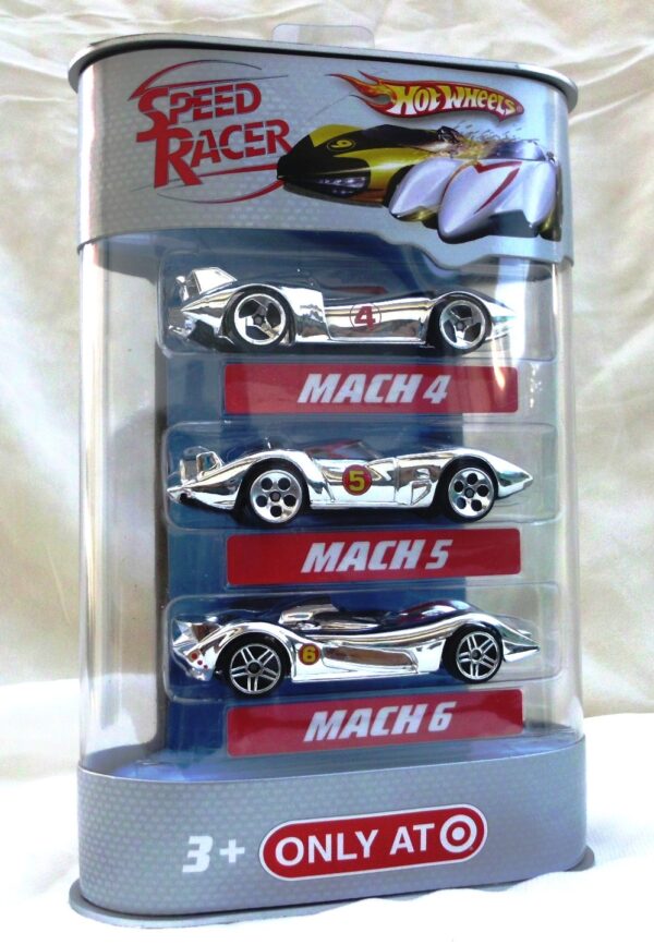 HW_SPEED RACER (EXCLUSIVE SET) Speed Racer “Mach 4, Mach 5, Mach 6” (Hotwheels Speed Racer "Target Exclusive" 3-Car Chrome Set) "Rare-Vintage" (2007)