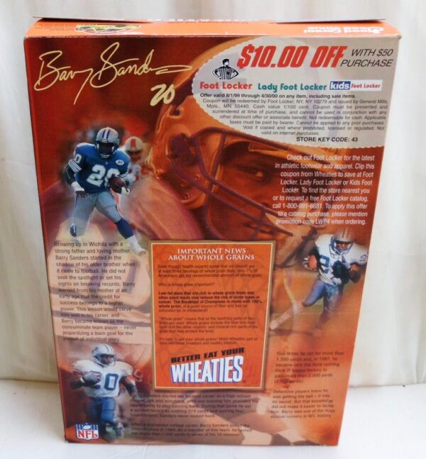 Wheaties NFL Barry Sanders "#20 Detroit Lions-Foot Locker Collectors Cereal Box Edition" (Wheaties-General Mills) "Rare-Vintage" (2000)