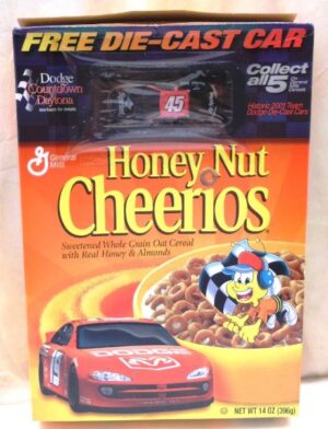 Kyle Petty #45 Die-Cast 1:64 Scale "Honey Nut Cheerios-Dodge Daytona Countdown-Collectors Cereal Box & Car Edition" (General Mills) "Rare-Vintage" (2001)