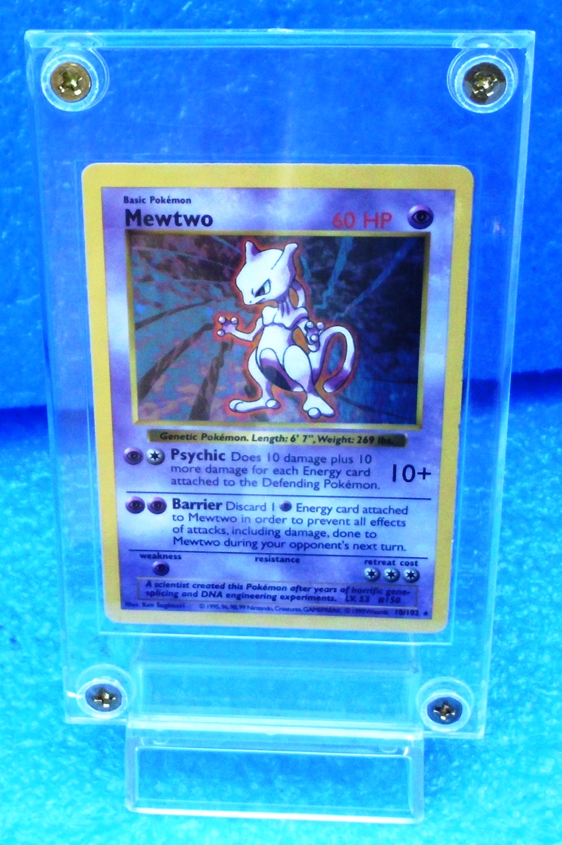 Mewtwo (Card 10/102 *Shadowless Borders*) “Pokemon Unlimited HoloFoil Base” (Wizards