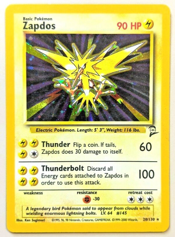 20-130 Zapdos (Pokemon Unlimited Edition Holo Foil Base Set 2)-a