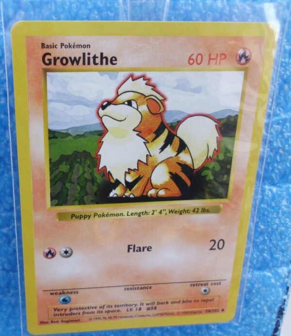 28-102 Growlithe (Shadowless Unlimited Base Set Edition)1999 (2)
