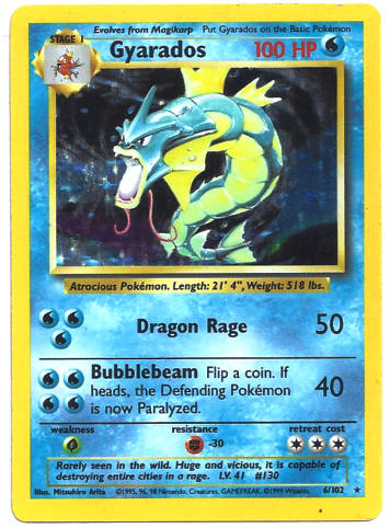 6-102 Gyarados (Pokemon Unlimited Edition Holo Foil 1999 Base Set 1)-0