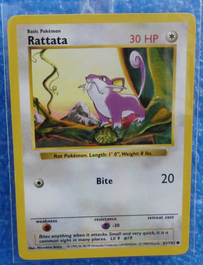 Common 1st Edition Played Base Set Pokemon Rattata 61/102