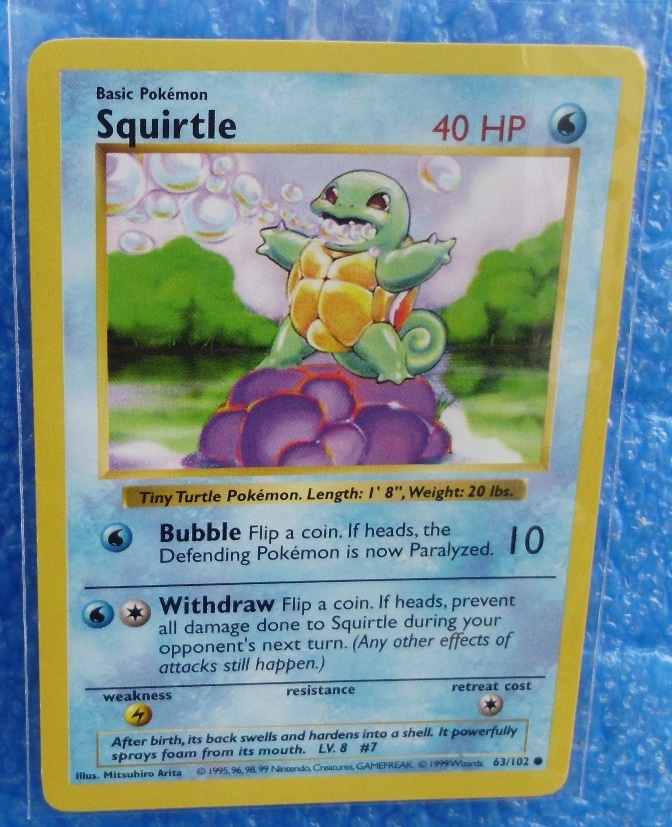 Pokemon SHADOWLESS Base Set COMMON Squirtle 63/102 Condition Near Mint NM 