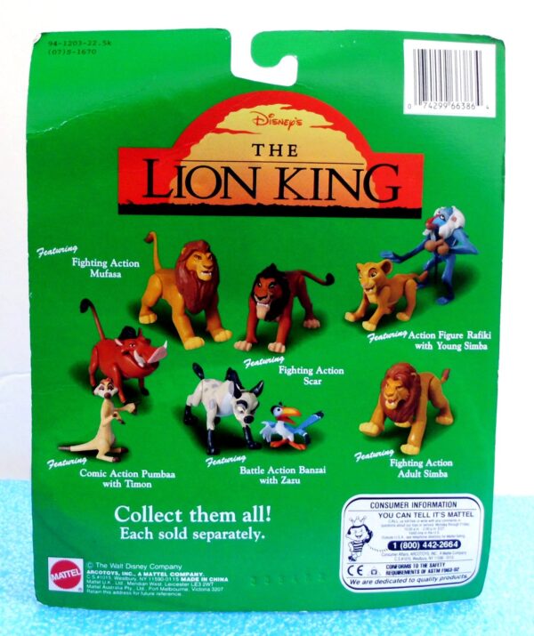 The Lion King (Fighting Action Scar) (Series-1) (6) The Lion King 1994 (“Fighting Action Scar”) “Disney's Feature Film Movie Vintage Collectible Figures” (Mattel Collection Series) “Rare-Vintage” (1994)