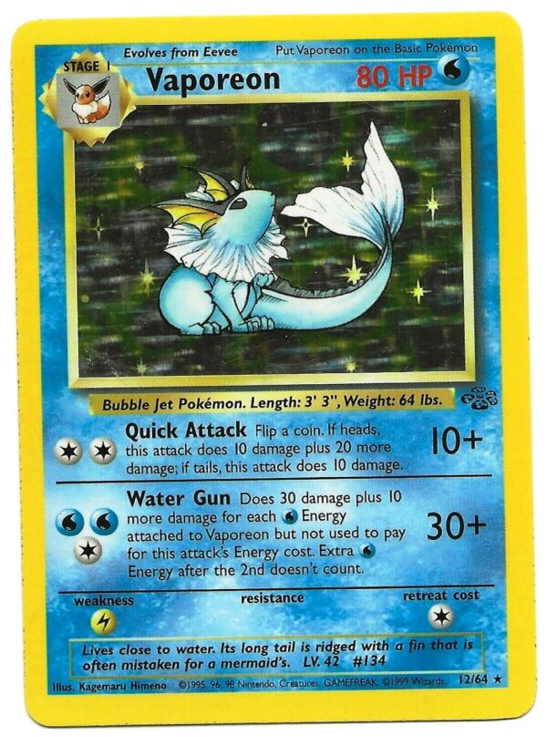 12-64 Vaporeon (Pokemon Jungle Unlimited Edition 1999 Holo-Foil Base)-000 12-64 Vaporeon (Pokemon Jungle Unlimited Edition 1999 Holo-Foil Base)-000
