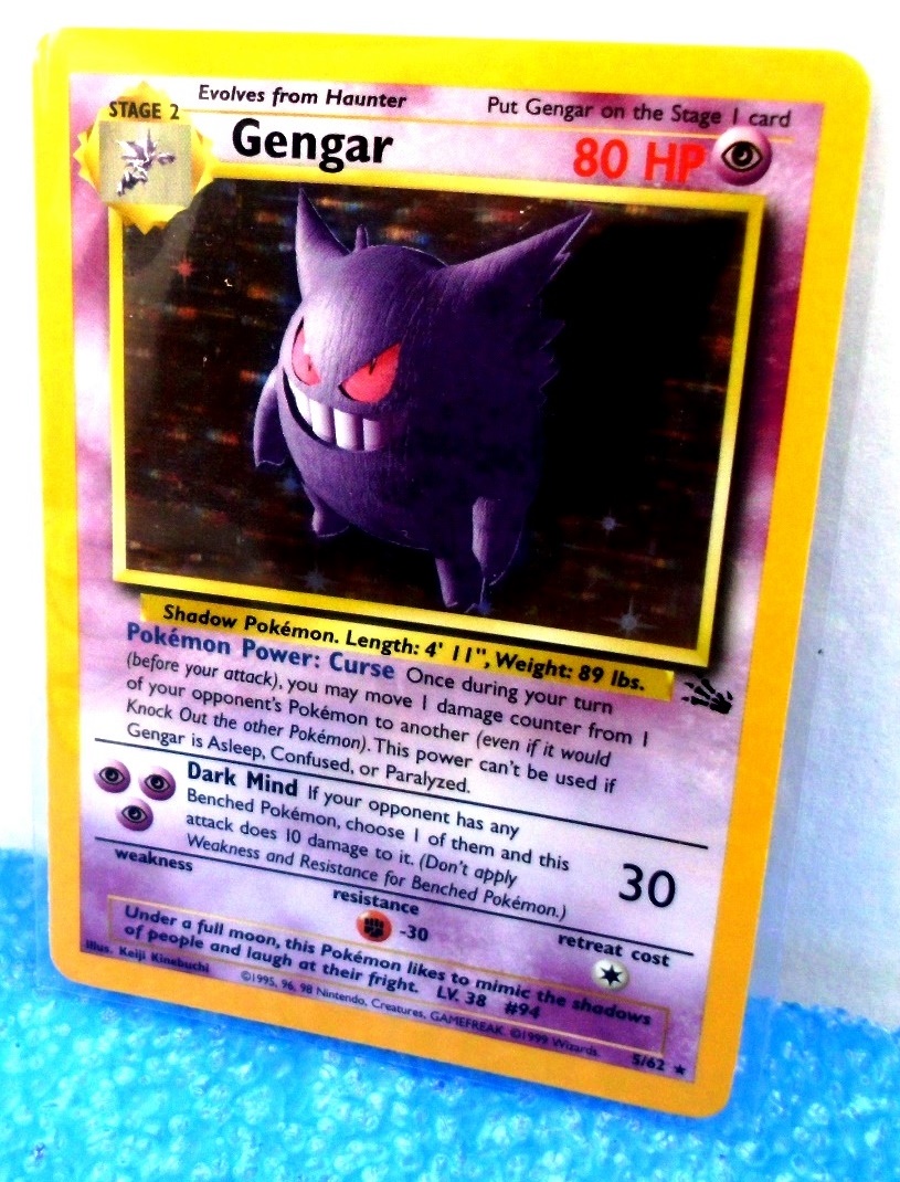 Gengar (Card #5/62) “Pokemon Fossil Unlimited Booster Holo Foil Base Set”  (Wizards Of The Coast Collection Series) “Rare-Vintage” (1999) » Now And  Then Collectibles