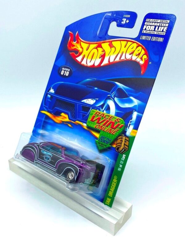 Hotwheels (Treasure Hunt Tail Dragger Super) (6) Hotwheels "Vintage 2002 Treasure Hunt Series Tail Dragger Limited Edition TH Card #10 of 12 Purple w/Decals & Real Rubber Tires" (Hotwheels 1:64 Scale Vehicle Collection) “Rare-Vintage” (2002)