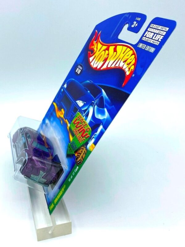 Hotwheels (Treasure Hunt Tail Dragger Super) (7) Hotwheels "Vintage 2002 Treasure Hunt Series Tail Dragger Limited Edition TH Card #10 of 12 Purple w/Decals & Real Rubber Tires" (Hotwheels 1:64 Scale Vehicle Collection) “Rare-Vintage” (2002)