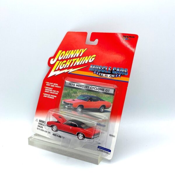 JL Muscle Cars U.S.A. 1970 Mercury Cyclone GT (Red) w/Bonus Collector Photo Card #05 Designed For The Adult Collector Die-Cast Metal Body And Chassis  “Rare-Vintage” (2001)