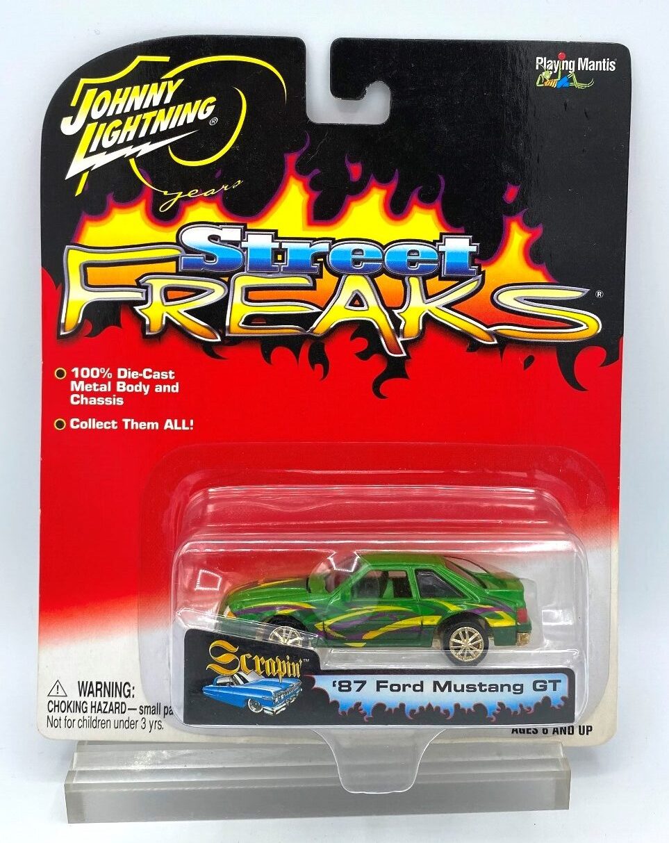 diecast masters mustang on Scrapin Authentic Replicas Vintage 87 Ford Mustang Gt Green W Multi Color Tampos Die Cast Metal Body And Chassis Johnny Lightning Street Freaks Series 1 64 Scale Rare Vintage 2003 Now And Then Collectibles