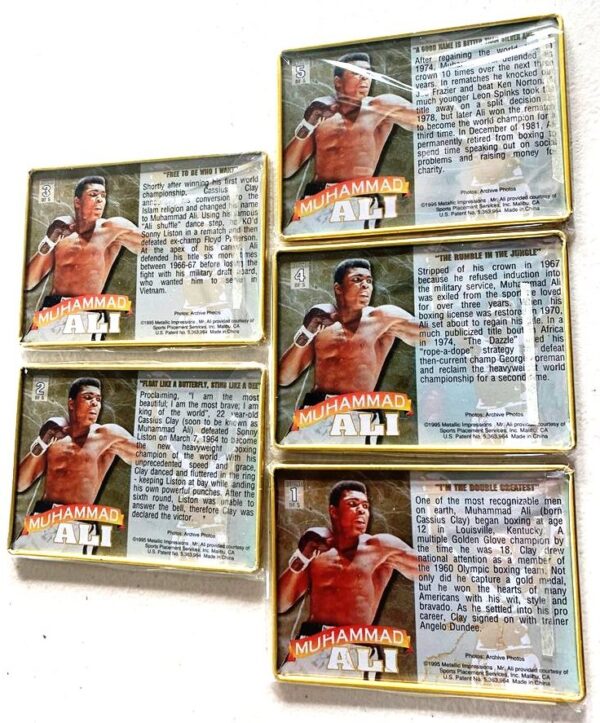 1995 MUHAMMAD ALI Embossed Metal Collector Tin 5-Card Set-b