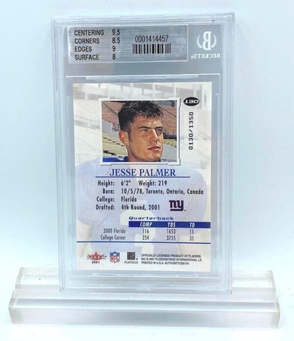 2001 Fleer Authority Rookies Jesse Palmer Ltd Ed Card #130 Beckett NM-MT+ 8.5 (2)