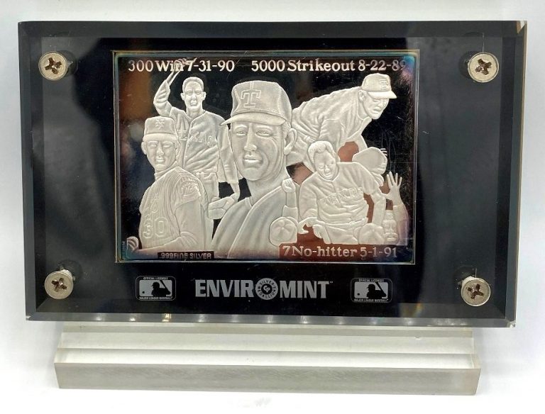 1992 EnviroMint Silver Commemorative Card Vintage Nolan Ryan Limited Edition 3 Troy Oz 999 