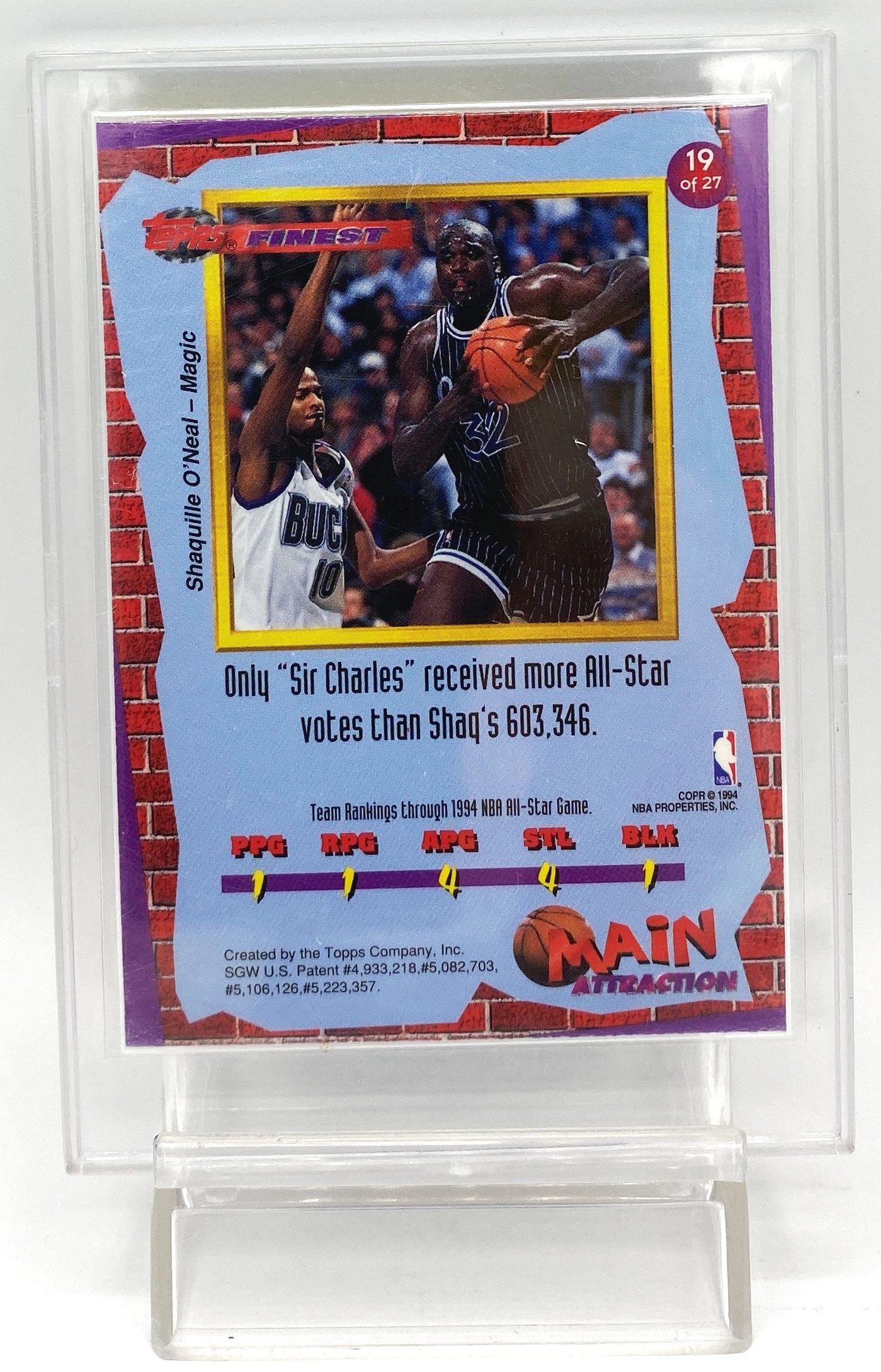 1994 Topps Finest Main Attraction Shaquille O'Neal Card #19 of 27 (2pcs) (5)