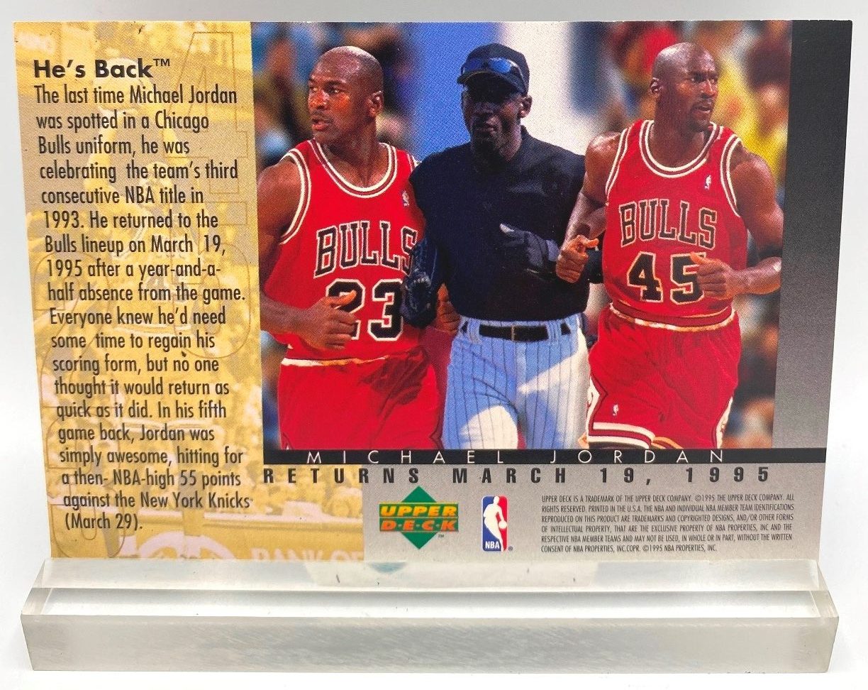 Lager Medfølelse Tilpasning 1995 Upper Deck He's Back Authenticated Collection! Vintage Michael Jordan # 45 ("Silver Script Signature" He's Back -Returns March 19, 1995)  Collector's Edition 3.5"x5" Card #NNO Upper Deck "Rare-Vintage" (1995) »  Now And Then Collectibles