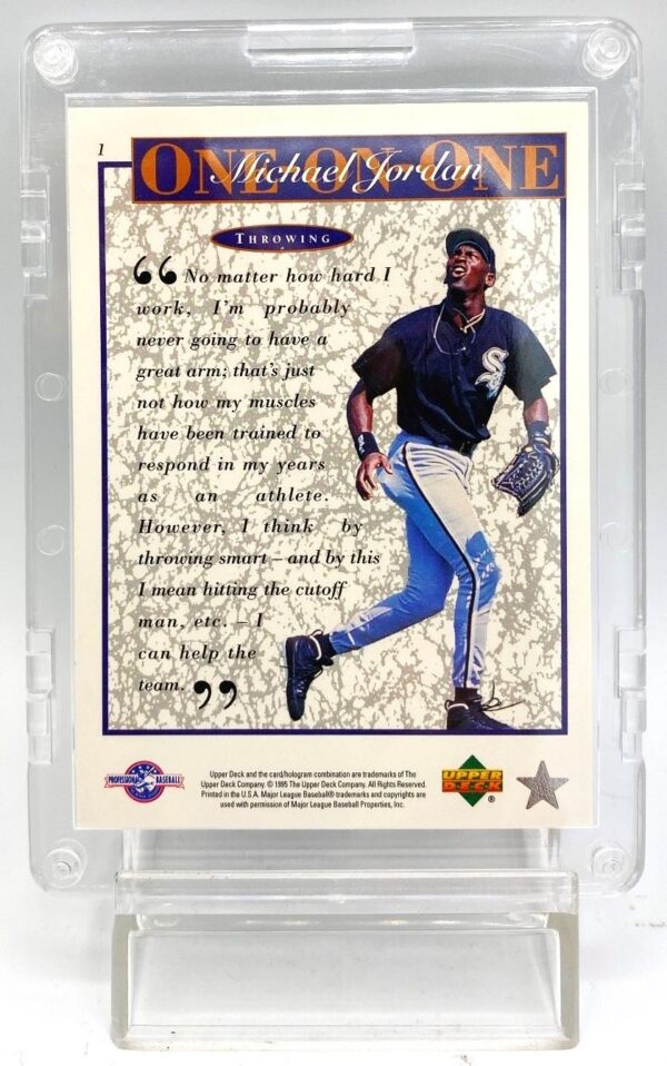 1995 Upper Deck (One On One Throwing) Michael Jordan Retires Card #1 (5) 1995 Upper Deck (One On One Throwing) Michael Jordan Retires Card #1 (5)