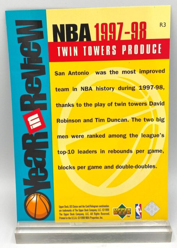 1997-98 Upper Deck NBA Twin Towers Produce (Robinson-Duncan) Year In Review 5x7 (1pc) Card # R3 (4) 1997-98 Upper Deck NBA Twin Towers Produce (Robinson-Duncan) Year In Review 5x7 (1pc) Card # R3 (4)