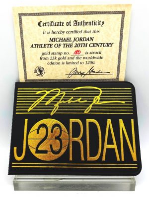 1999-2000 Michael Jordan (Athlete of the Century 23k Gold Stamp & Walet Ltd Ed #180 of 1200) UD (1)