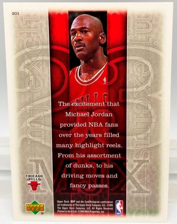 1999 Upper Deck MVP Michael Jordan-MJ Exclusive (Silver Script Print Card #201) 1pc (2)