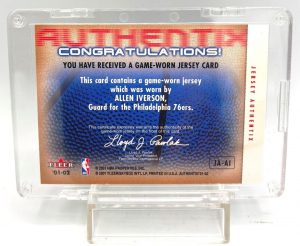 2001 Fleer Authentix (Allen Iverson) Jersey Card #JA-AI (5)
