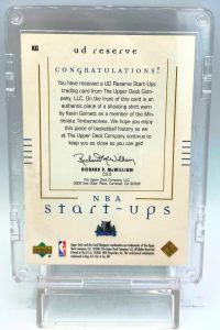 2001 UD Reserve (Kevin Garnett) Start-Up Jersey Card #KG (5)