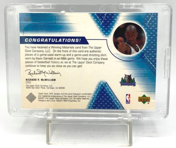 2001 Upper Deck (Kevin Garnett) WM Jersey Card #KG2 (5)