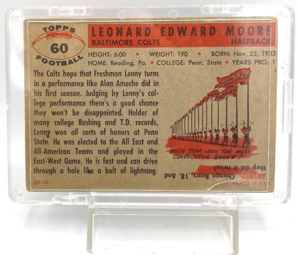 1956 Topps Rookie Lenny Moore Card #60 (5) 1956 Topps Rookie Lenny Moore Card #60 (5)
