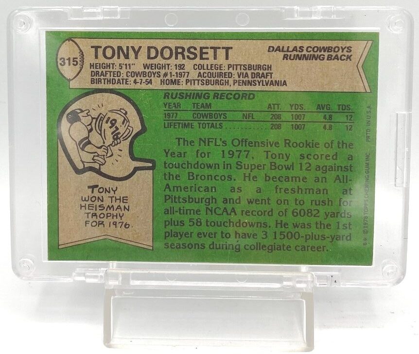 1978 Topps Rookie Tony Dorsett Card #315 (5)