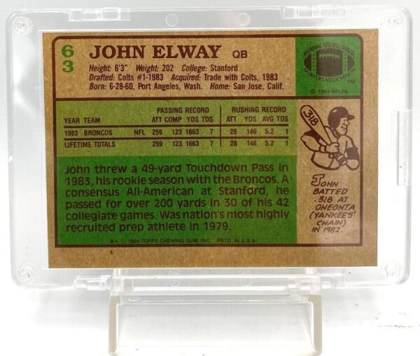 1984 Topps Rookie John Elway Card #63 (5)