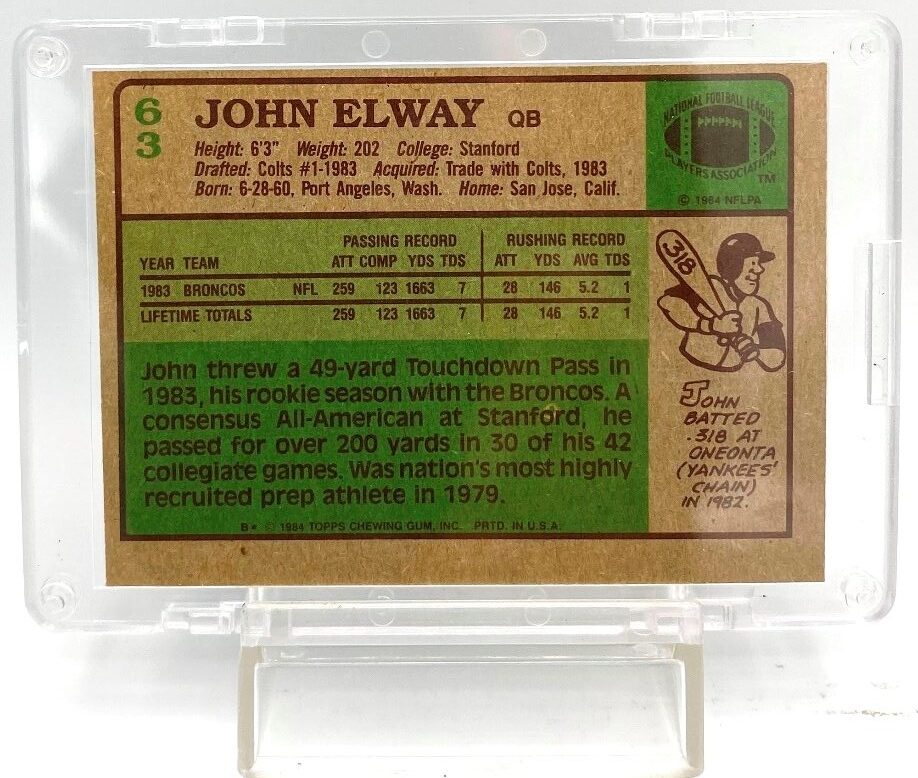 1984 Topps Rookie John Elway Card #63 (5)
