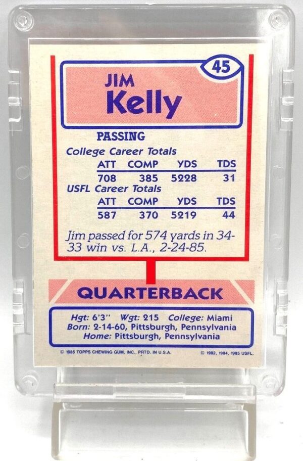 1985 Topps USFL Rookie Jim Kelly Card #45 (5)