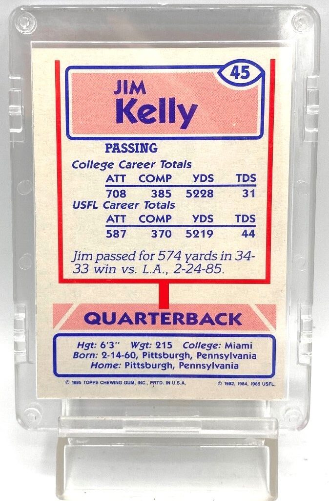 1985 Topps USFL Rookie Jim Kelly Card #45 (5)
