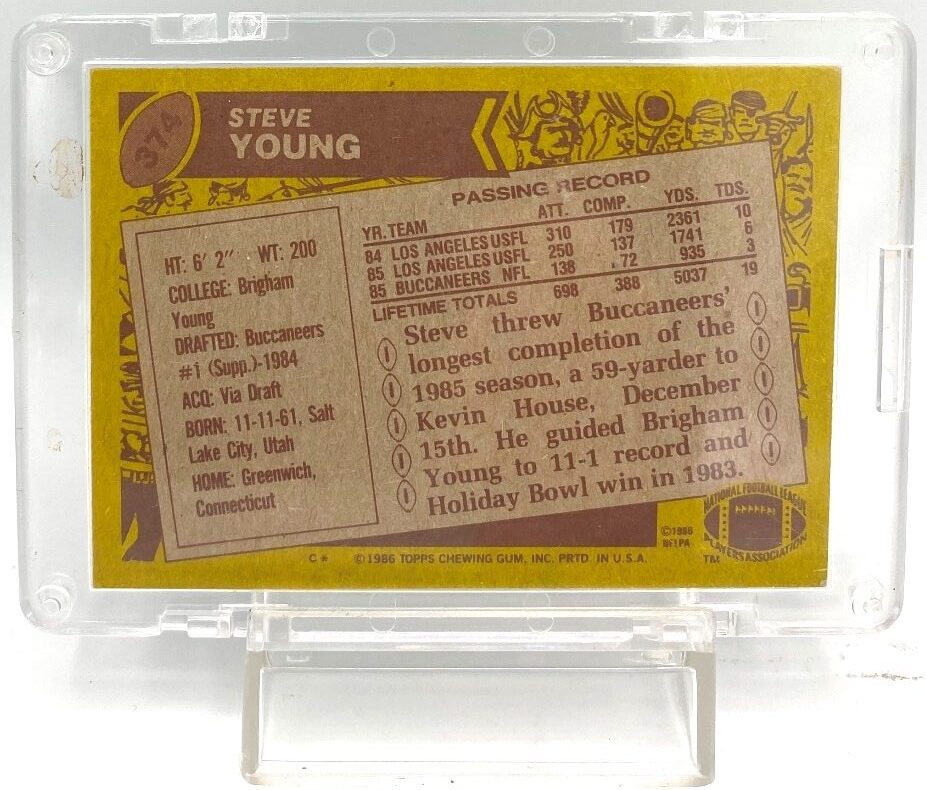 1986 Topps Chewing Gum Rookie Steve Young Card #374 (5)