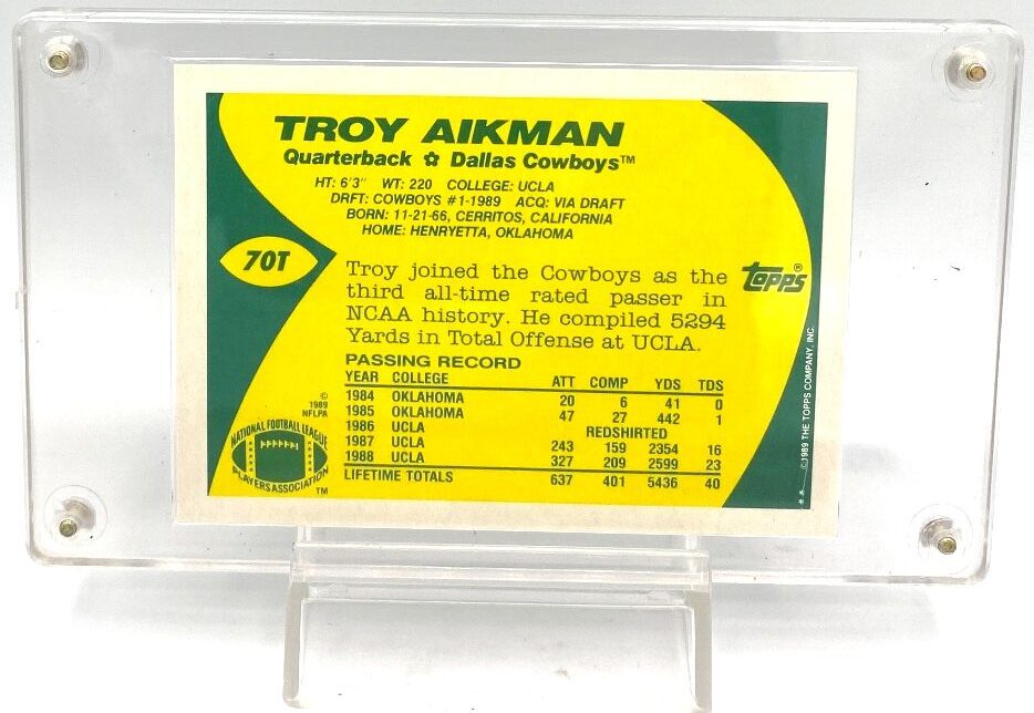 1989 Topps Rookie Troy Aikman Card #70T (5)