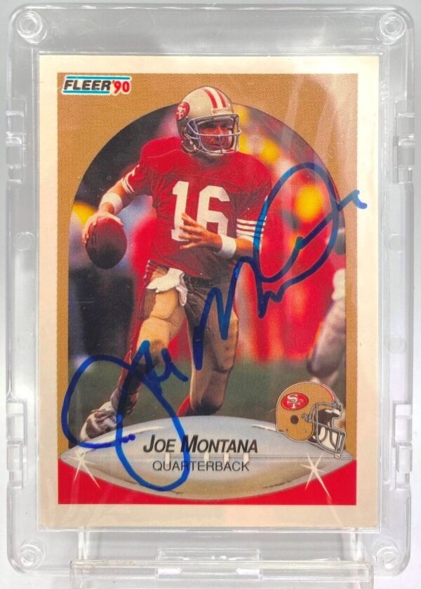 1990 Fleer Autographed Card #10 Joe Montana (ERROR STATS CARD) TD's & YD' (3) 1990 Fleer Autographed Card #10 Joe Montana (ERROR STATS CARD) TD's & YD' (3)