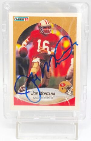 1990 Fleer Autographed Card #10 Joe Montana (ERROR STATS CARD) TD's & YD's (1)