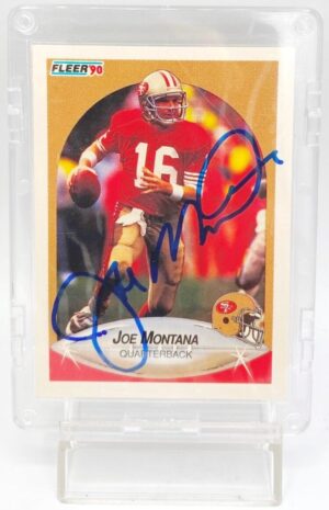 1990 Fleer Autographed Card #10 Joe Montana (ERROR STATS CARD) TD's & YD's (1) 1990 Fleer Autographed Card #10 Joe Montana (ERROR STATS CARD) TD's & YD's (1)