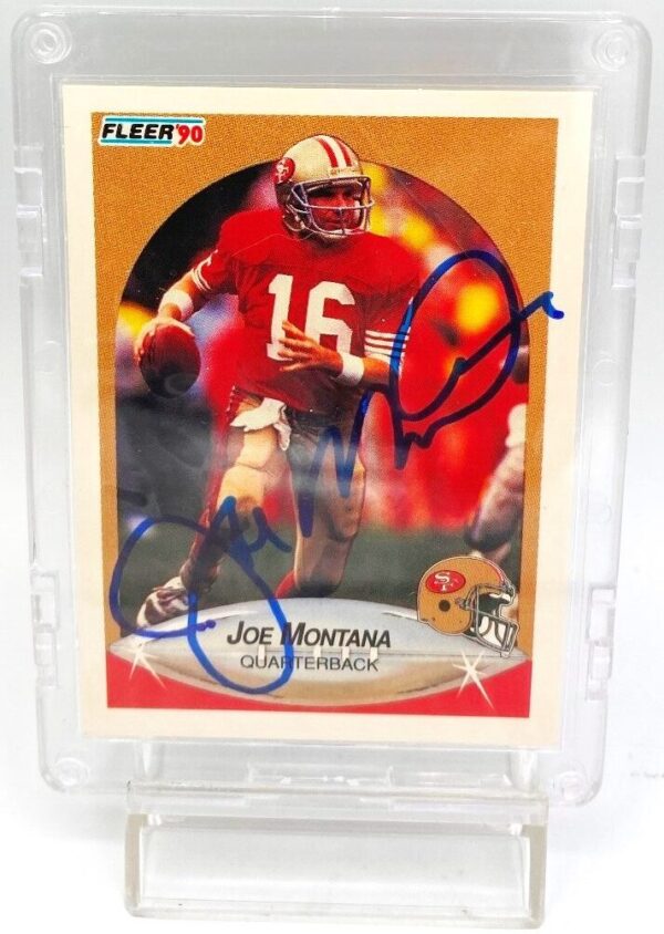 1990 Fleer Autographed Card #10 Joe Montana (ERROR STATS CARD) TD's & YD's (2) 1990 Fleer Autographed Card #10 Joe Montana (ERROR STATS CARD) TD's & YD's (2)