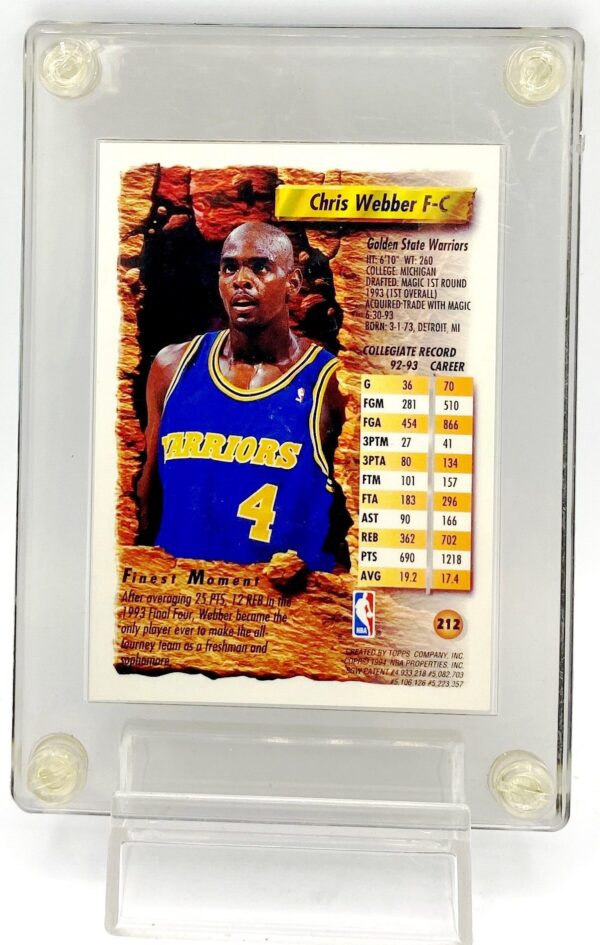 1993-94 Topps Finest Chris Webber Card #212 (1pc) (5) 1993-94 Topps Finest Chris Webber Card #212 (1pc) (5)