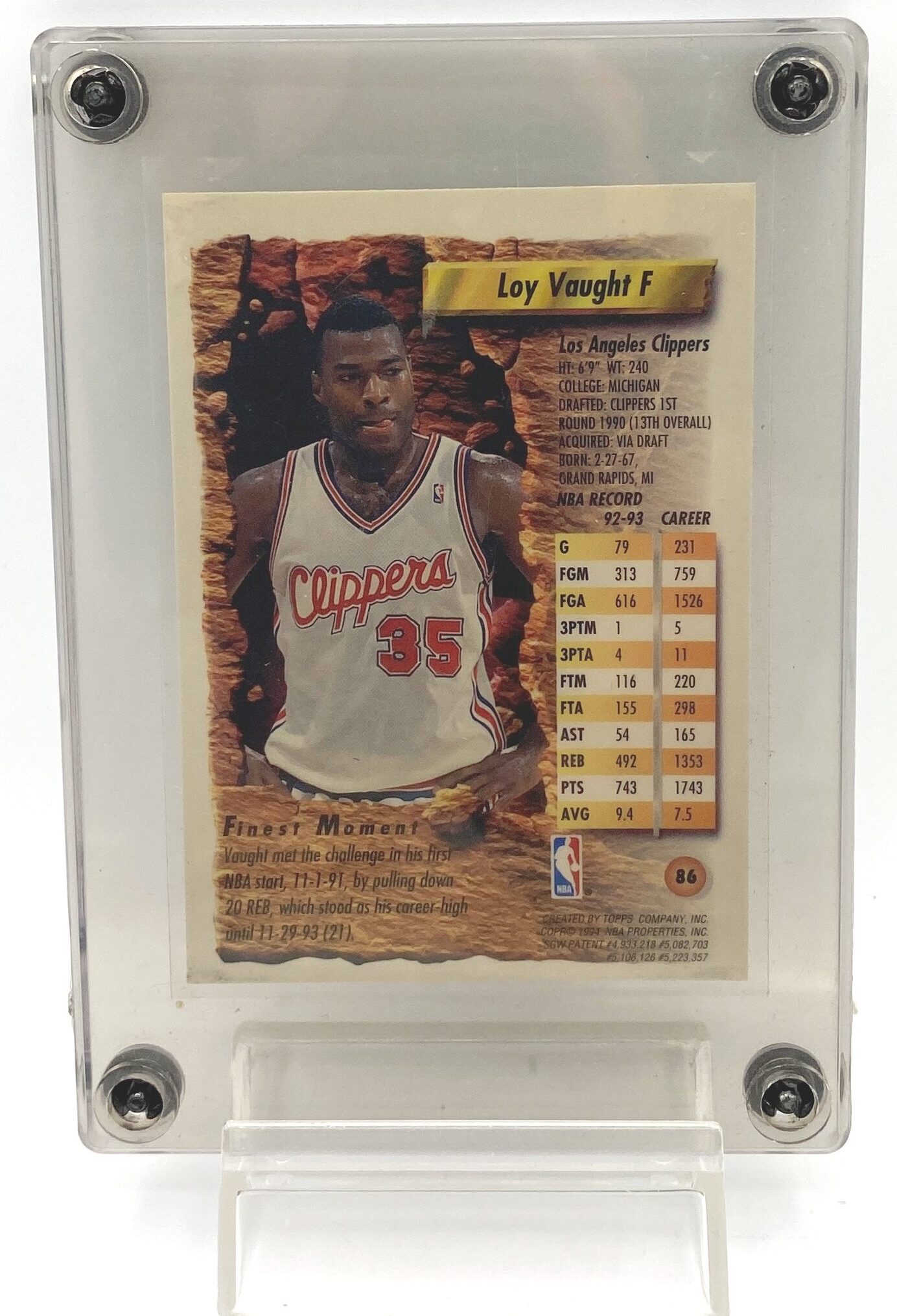 1993-94 Topps Finest Loy Vaught Card #86 (1pc) (5)