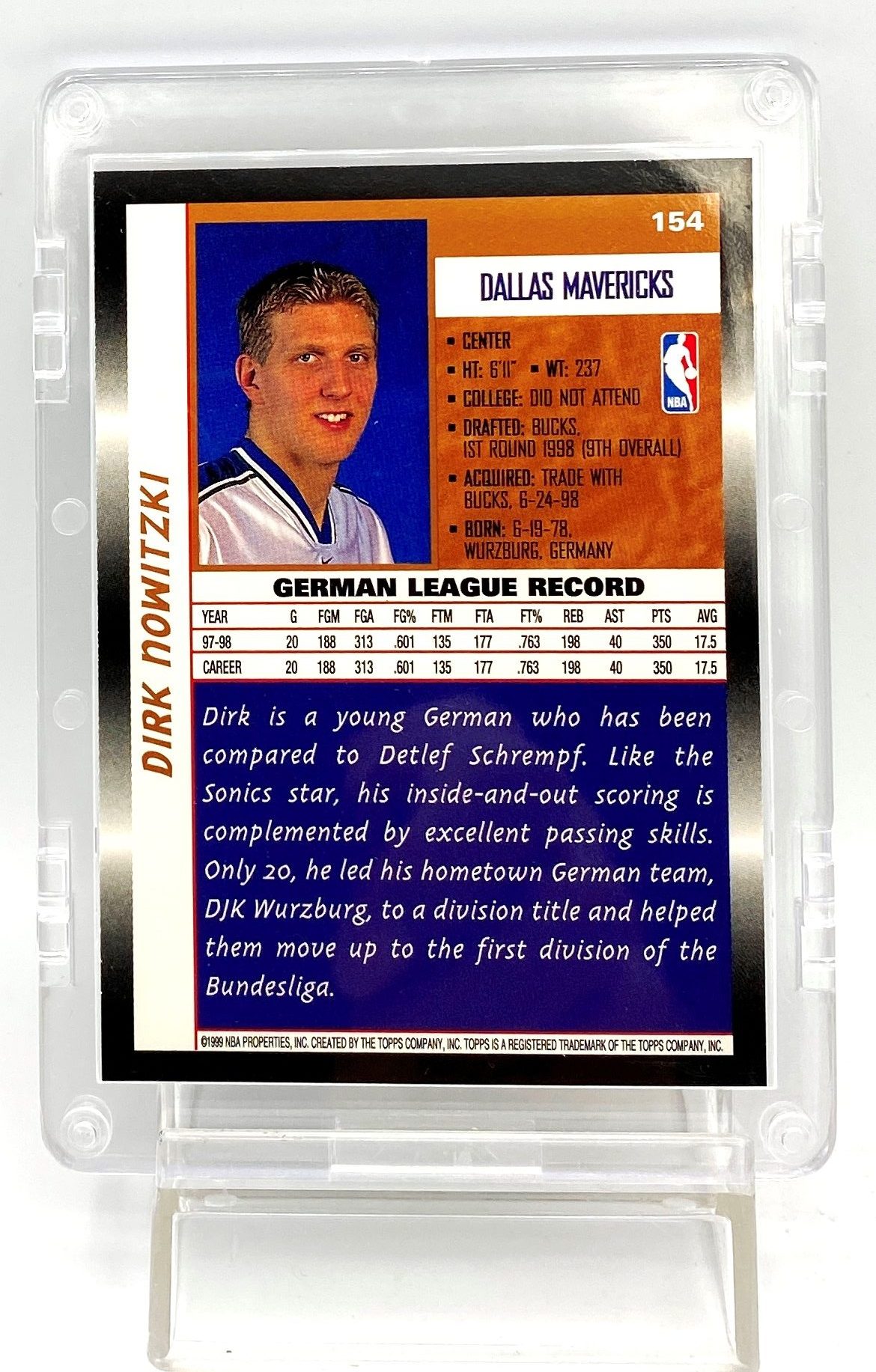 1998-99 Topps Rookie Card Dirk Nowitzki (Silver Script Print Card #154 (7pcs) (6)