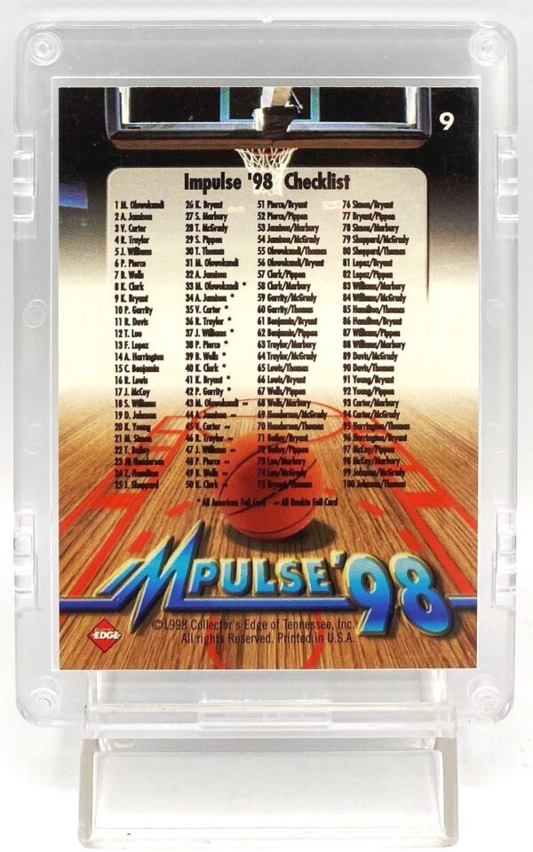 1998 Edge Impulse '98 Kobe Bryant (Checklist) Gold Script Print) Card #9 (1pc) (5) 1998 Edge Impulse '98 Kobe Bryant (Checklist) Gold Script Print) Card #9 (1pc) (5)