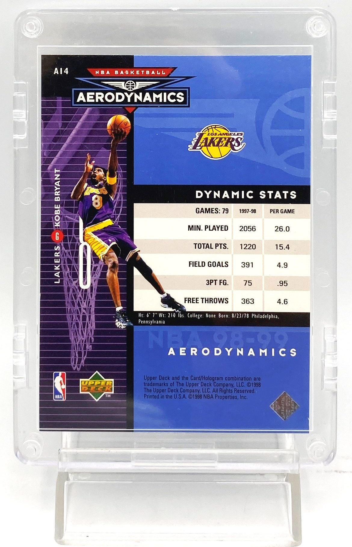 1998 UD Aero Dynamics Kobe Bryant (NBA Basketball) Insert Card #A14 (2pcs) (5)