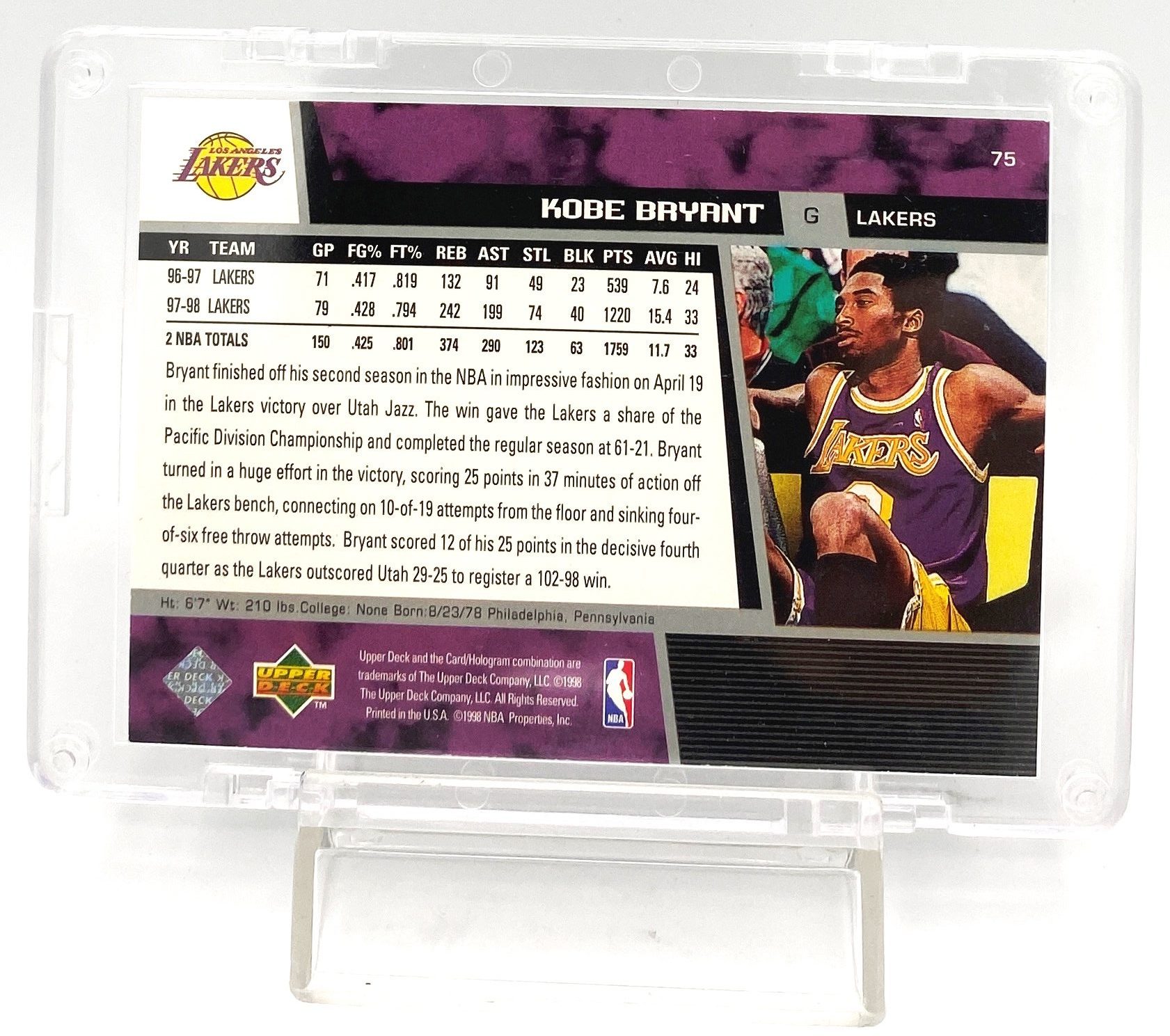 1998 Upper Deck GD Kobe Bryant (Game Dated Silver S-Print) Card #75 (2pcs) (5)
