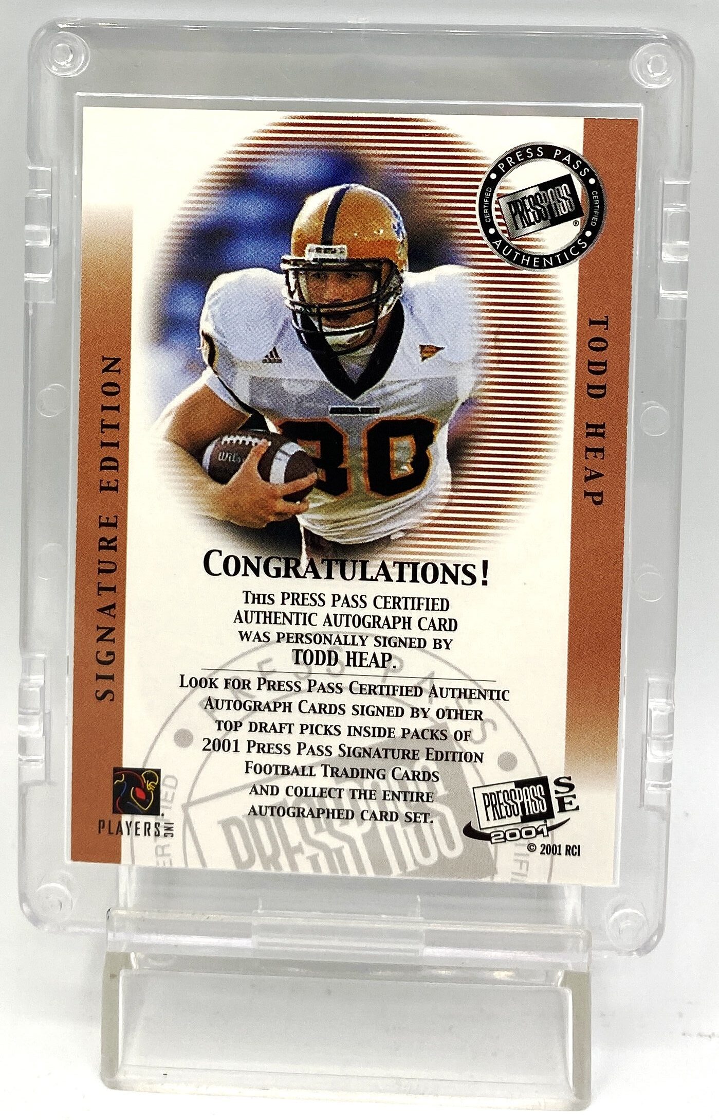 2001 Press Pass Signature Edition Todd Heap Autographed Card (5)