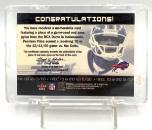 2001 Fleer Game Time Peerless Price (Game Used End Zone Pylon) Congratulations (5)