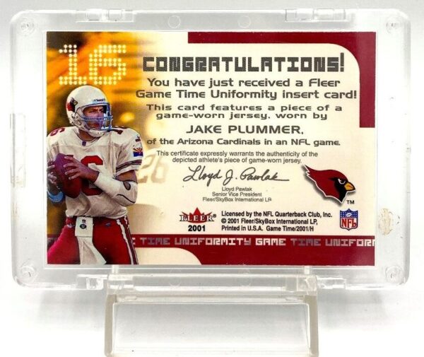 2001 Fleer Game Time Uniformity Jake Plummer (Game Worn Jersey) Congratulations (5)