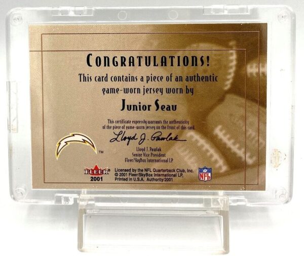 2001 Fleer Junior Seau (Game Worn Jersey) Ltd Ed Congratulations (5)